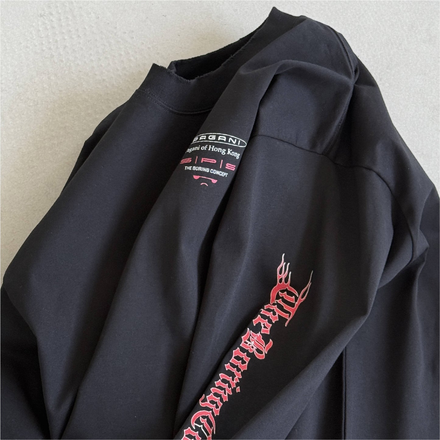TBC×SPS PAGANI HONGKONG Black printed long-sleeve T-shirt