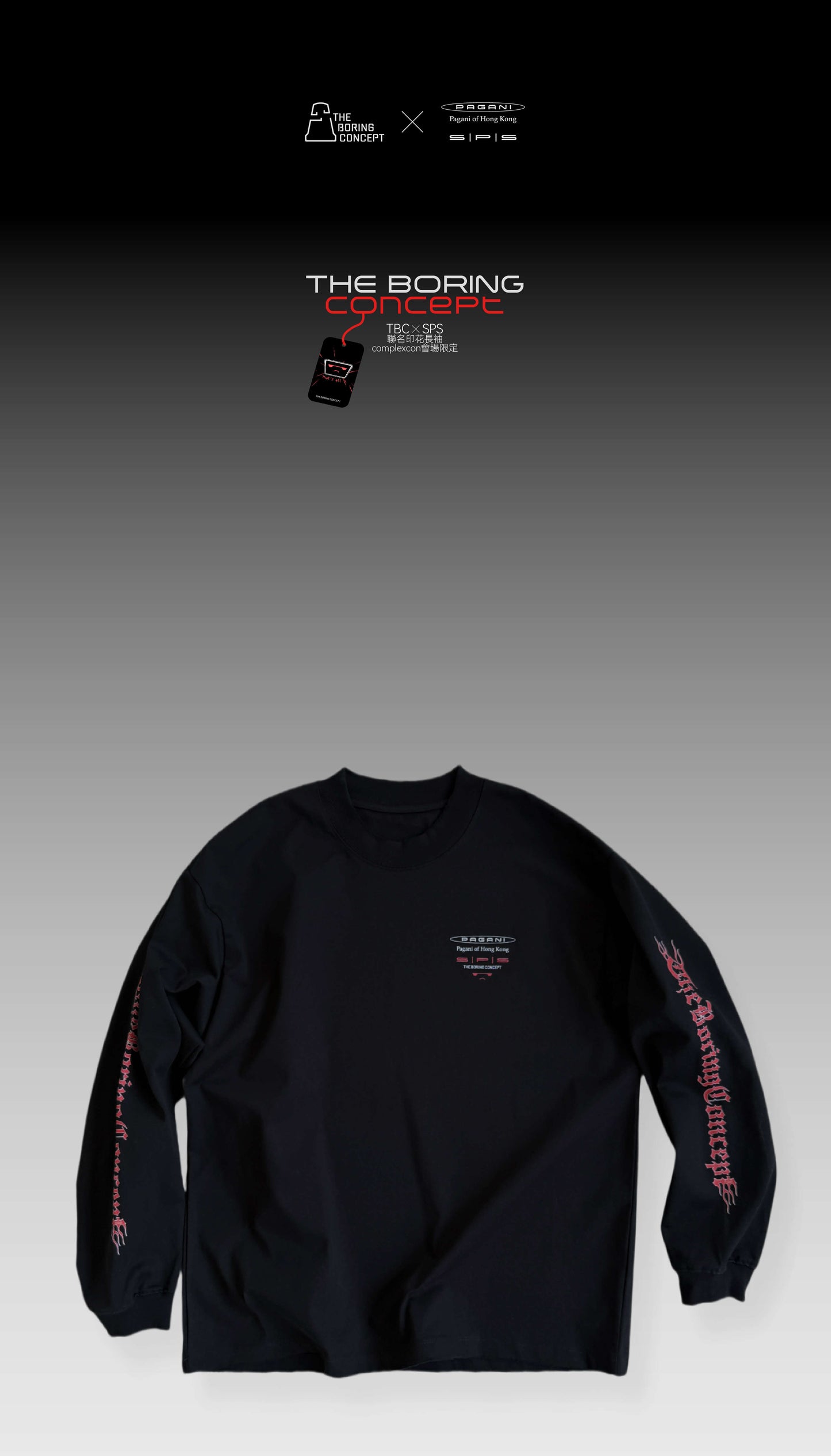 TBC×SPS PAGANI HONGKONG Black printed long-sleeve T-shirt