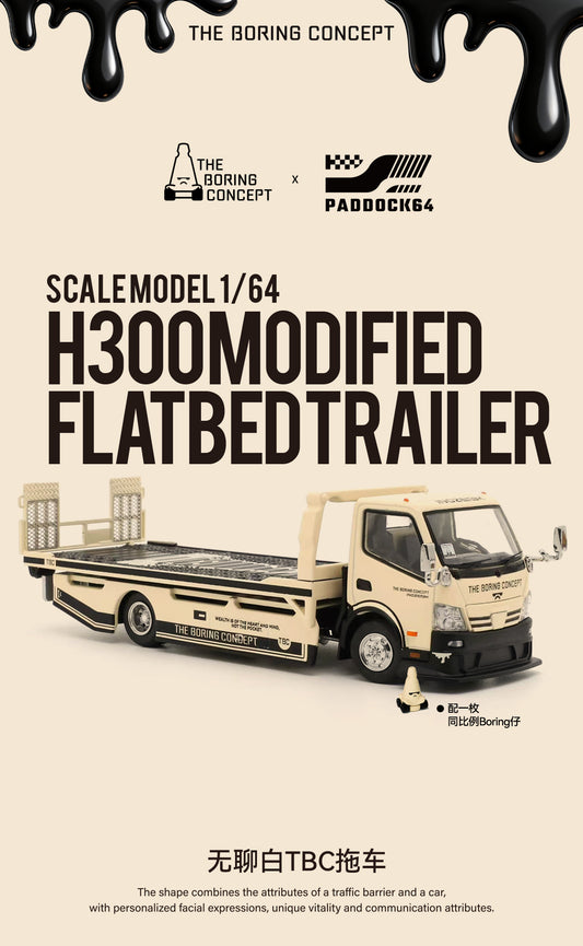 The Boring Concept X Paddock64 1/64 Flatbed Trailer Model Car - Boring White Livery