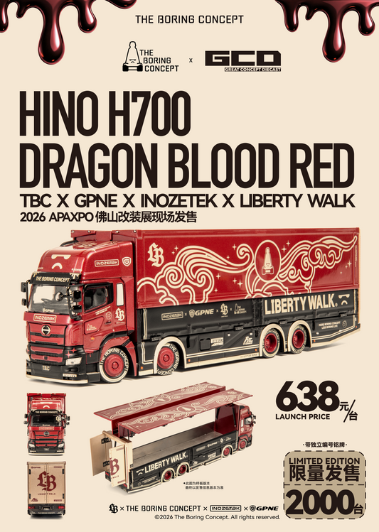 LIBERTY WALK x TBC x GPNE x INOZETEK | DRAGON BLOOD RED - HINO H700 1/64 Model Car